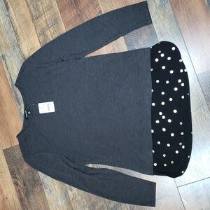 NWT J Crew Mercantile Gray Black Polka Dot Hem Long Sleeve Shirt, Size XS